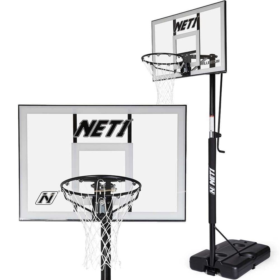 image 1 of NET1 Millennium Portable Basketball Hoop — Adjustable 7'6" to 10' (2.28–3.05 m), Polycarbonate Backboard | Multi | BLACK | 4396