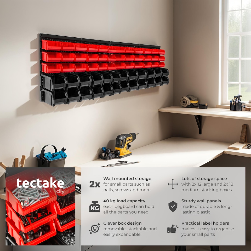 image 1 of Shelving Storage Boxes Small Parts Rack 12 Large 18 Medium Compartments | Black | black | 64 x 17,50 x 38 cm | 2