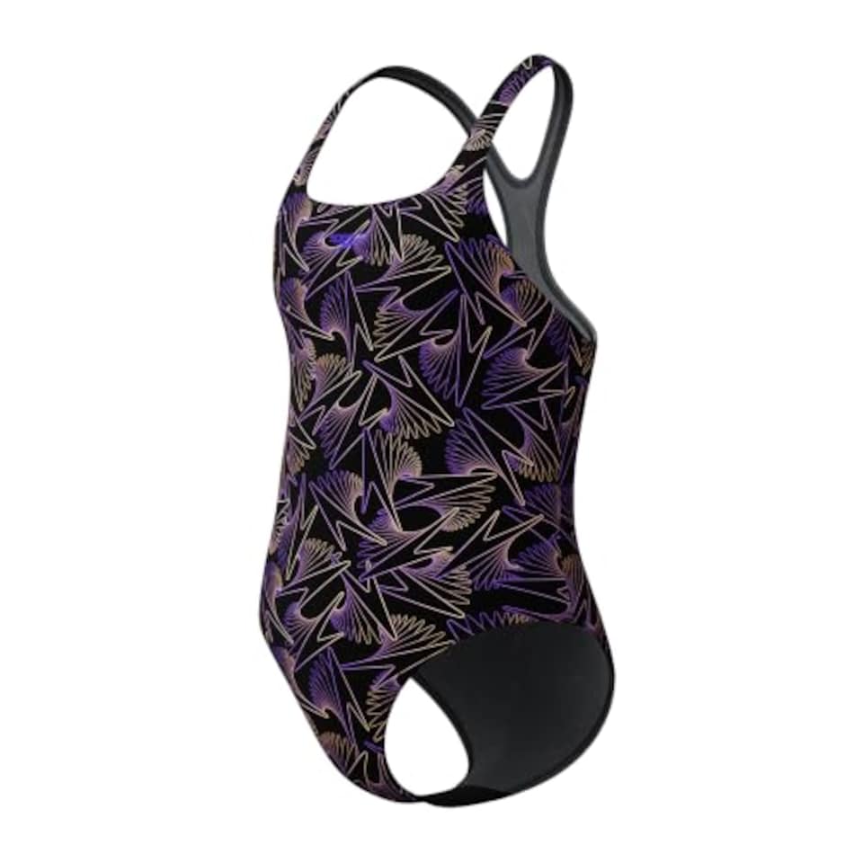 image 1 of Speedo Girls Hyperboom Allover Medalist Swimsuit |Quick Drying | Fitness | Chlorine Resistant Swimsuit, Bright Peach, 7-8 Years