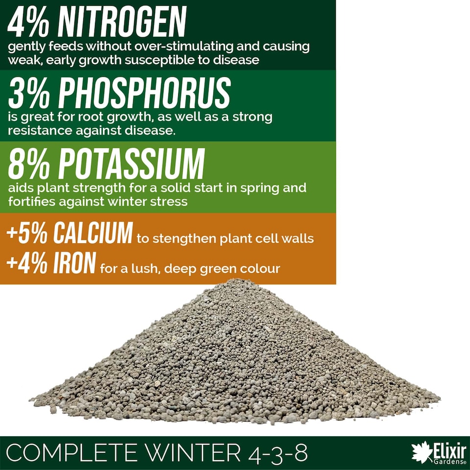 image 1 of Elixir Gardens Complete Winter & Autumn Lawn Feed/Fertiliser with Iron & Calcium 4-3-8+4Fe x 10kg Bag