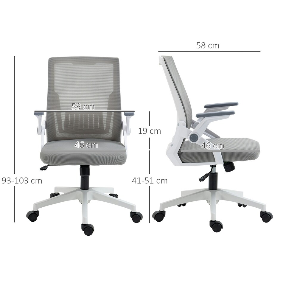 image 1 of Vinsetto Mesh Office Chair with Lumbar Support, Flip-up Arm, Wheels, Grey