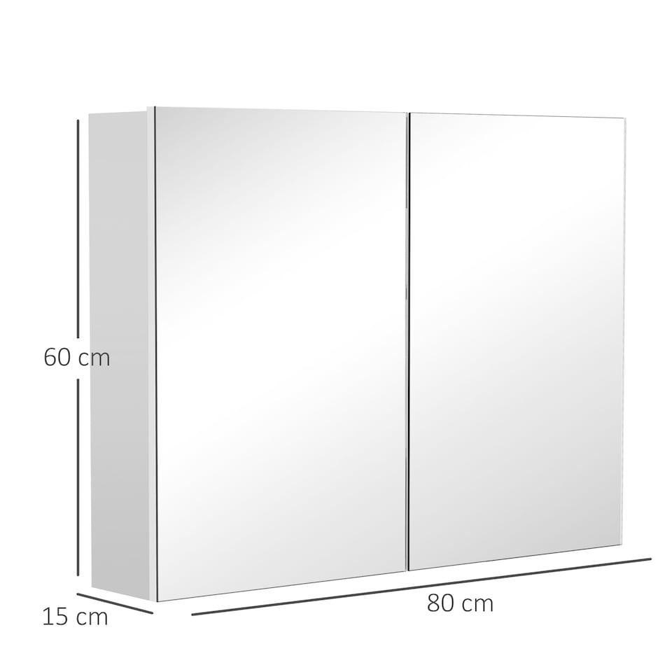 image 1 of HOMCOM Bathroom Mirror Cabinet Wall Mounted, Modern Bathroom Wall Cabinet with 2 Mirrored Doors and Adjustable Shelf, 80 x 15 x 60 cm, White