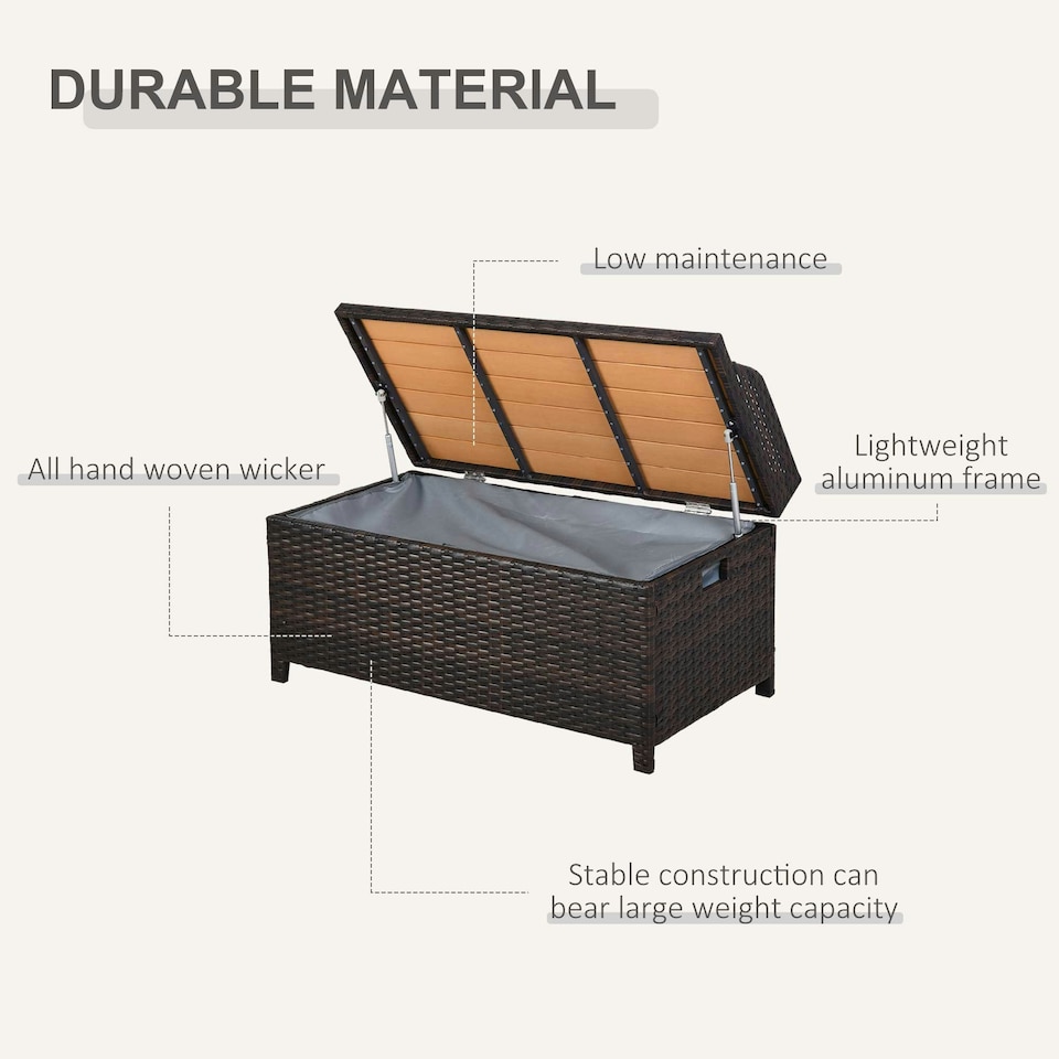 image 1 of Outsunny Rattan Outdoor Storage Bench with Aluminium Frame, Mixed Brown