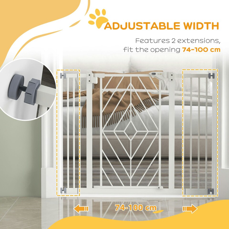 image 1 of Pressure Fit Safety Gate w/ Auto Closing Door, Double Locking, 74-100cm Openings