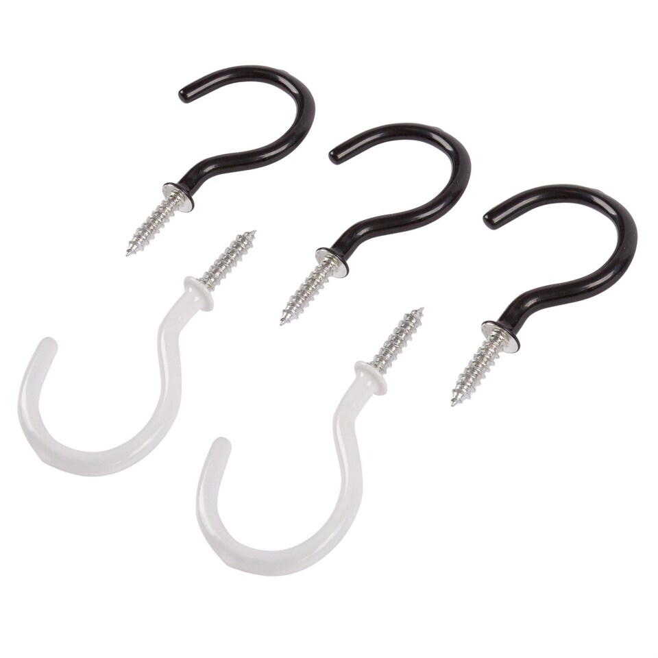 Blackspur PVC-Coated Screw Hooks - 50mm - Multicolour - Pack of 5