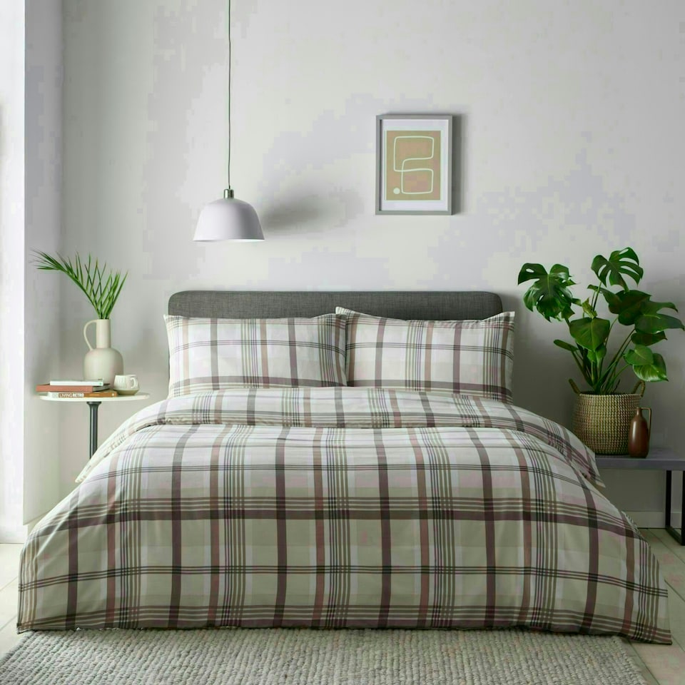 image 1 of Portfolio Home Prague Checkered Bedding Duvet Cover Set | Cream | Double