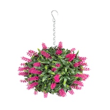 Best Artificial 24cm Pink Lush Lavender Hanging Basket Flower Topiary Ball - Suitable for Outdoor Use - Weather & Fade Resistant