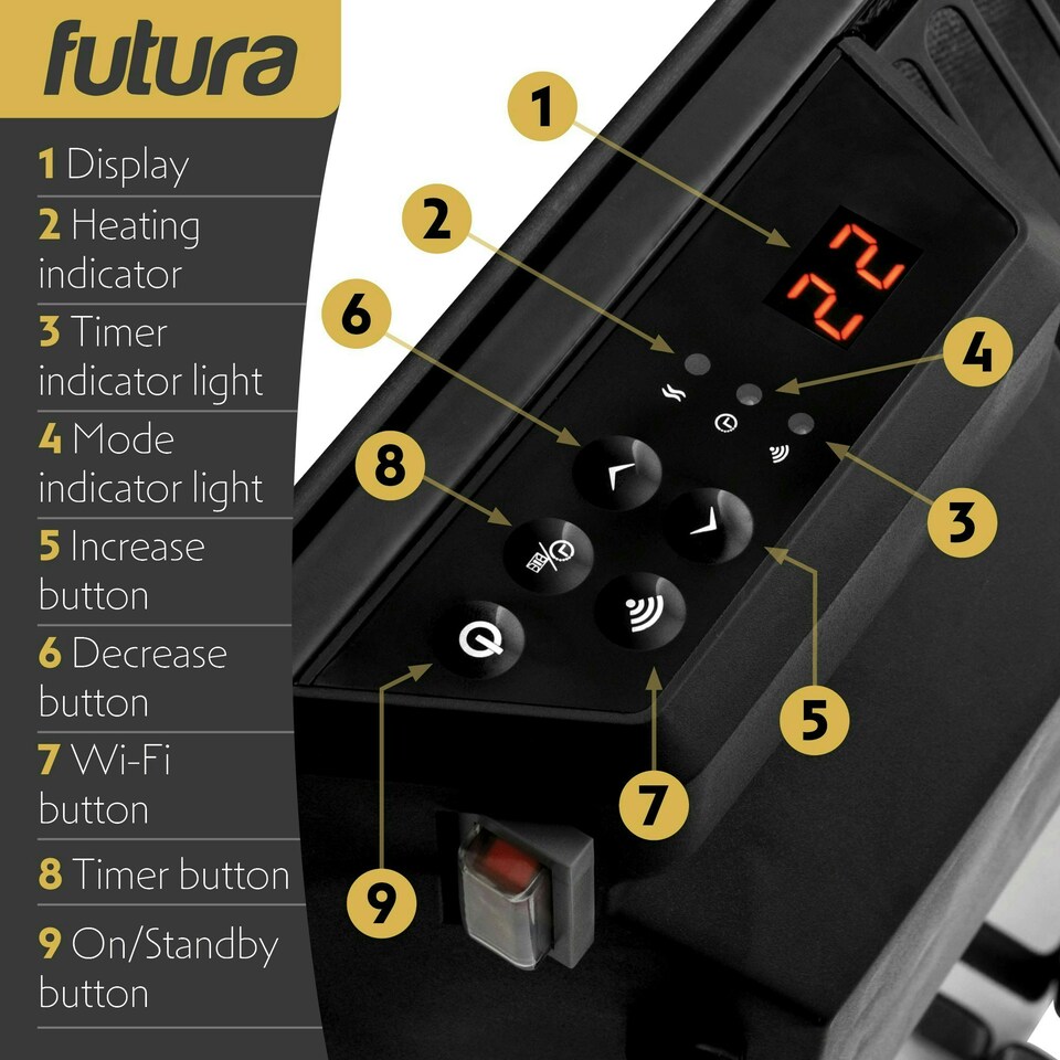 image 1 of Futura 2000W Smart Wifi Heater Electric Panel Wall Mounted Black Glass Radiator