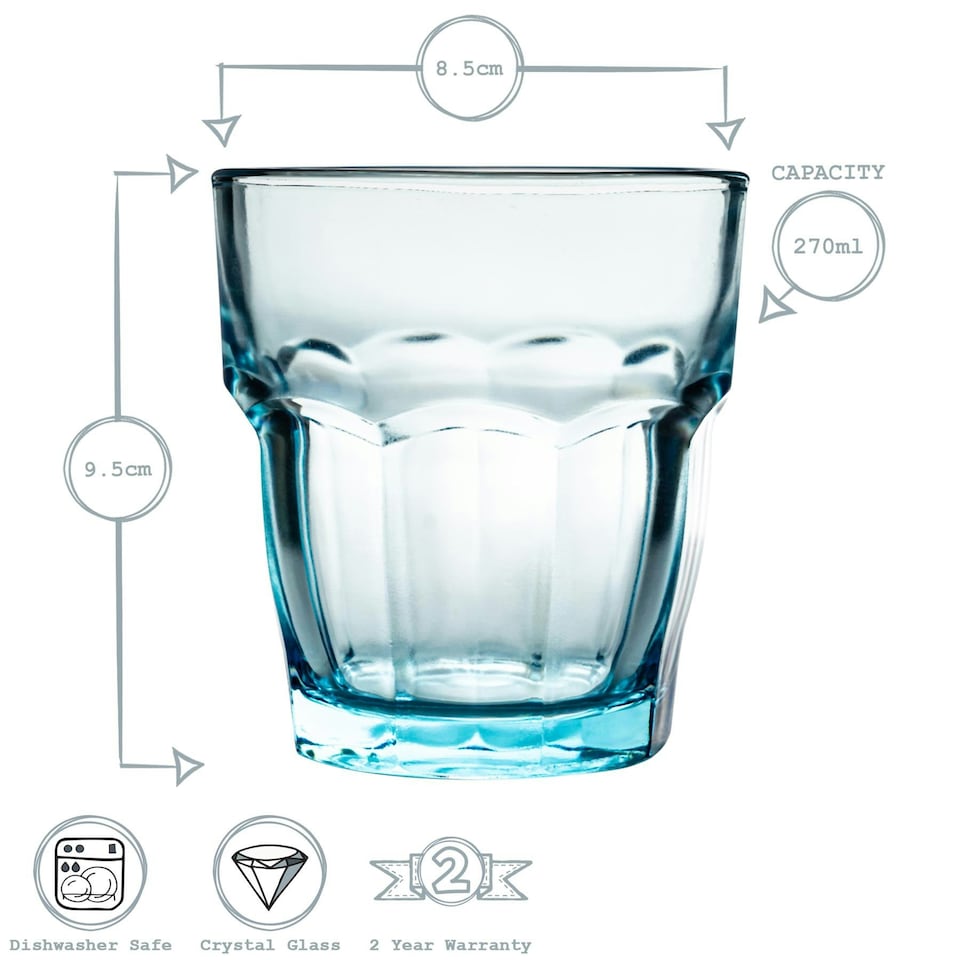 image 1 of Bormioli Rocco Rock Bar Lounge Water Glasses - 270ml - Blue - Pack of 6