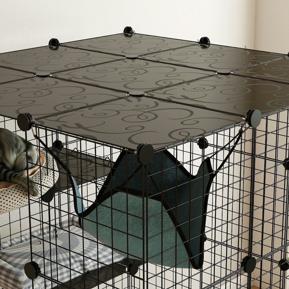 image 1 of PawHut DIY 4 Tier Cat Cage Indoor with Hammock, Ramps, Doors, for 1-3 Cats