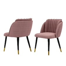 Set of 2 Milano Velvet Dining Chairs with Stylish Ribbed Back Design, Black Metal Legs with Silver Tips | Pink | Gold End Tips