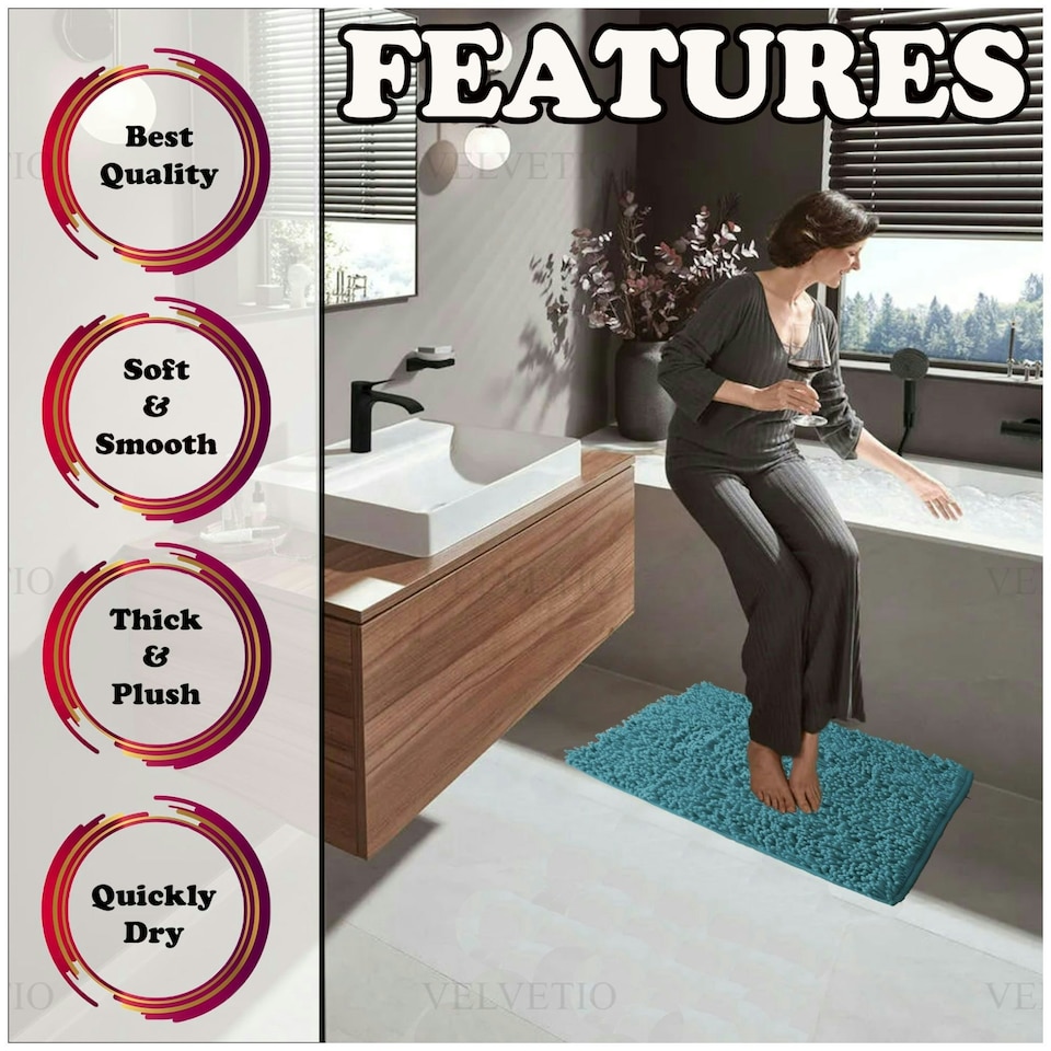 image 1 of VELVETIO Loop Bath Set Anti Slip Water Absorbent Soft Bathroom Rugs Blue | Teal