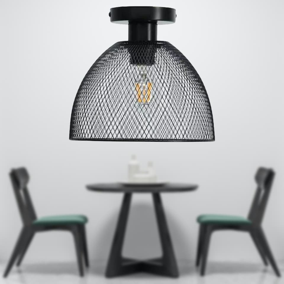 image 1 of First Choice Lighting Cassidy Medium Black Mesh Ceiling Flush Light Black