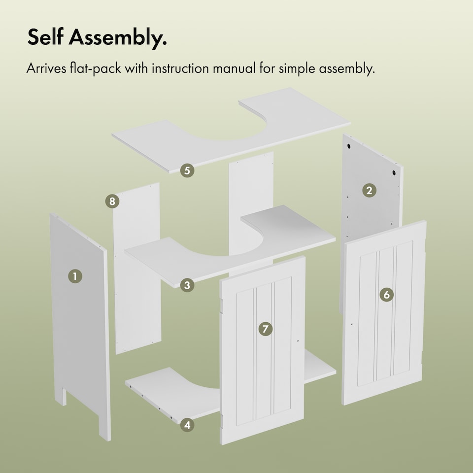 image 1 of Vonhaus Holbrook White Under Sink Bathroom Cabinet