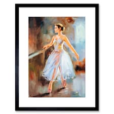 Ballerina Ballet Dance Studio Barre Painting 9x7" Black Framed Wall Art Print