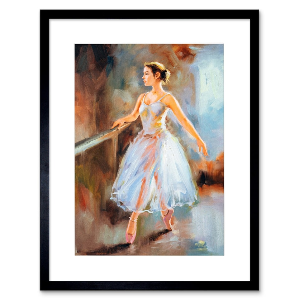 image 1 of Ballerina Ballet Dance Studio Barre Painting 9x7" Black Framed Wall Art Print