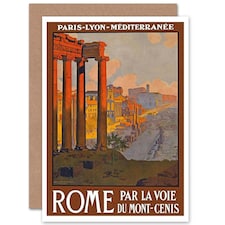 Roman Forum Ruin Paris to Rome Vintage Railway Travel Ad Greeting Card