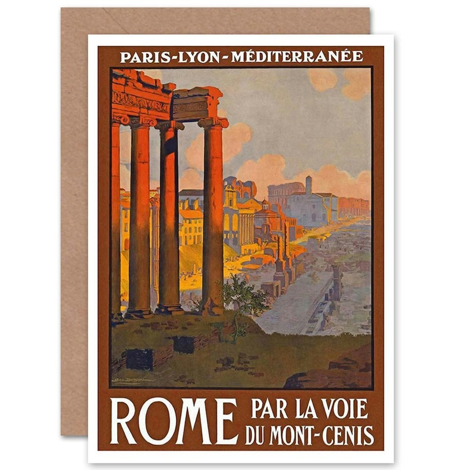 image 1 of Roman Forum Ruin Paris to Rome Vintage Railway Travel Ad Greeting Card