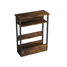 3 Tier Slim Coffee Side Table Newspaper Magazine Shelf Rack Bedside Sofa End | Bronze | Rustic Brown | H-62.5cm | 1
