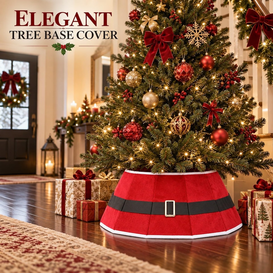 image 1 of 26.8 Inch Santa Diamond Shape Christmas Tree Collar for a Neat Festive Finish