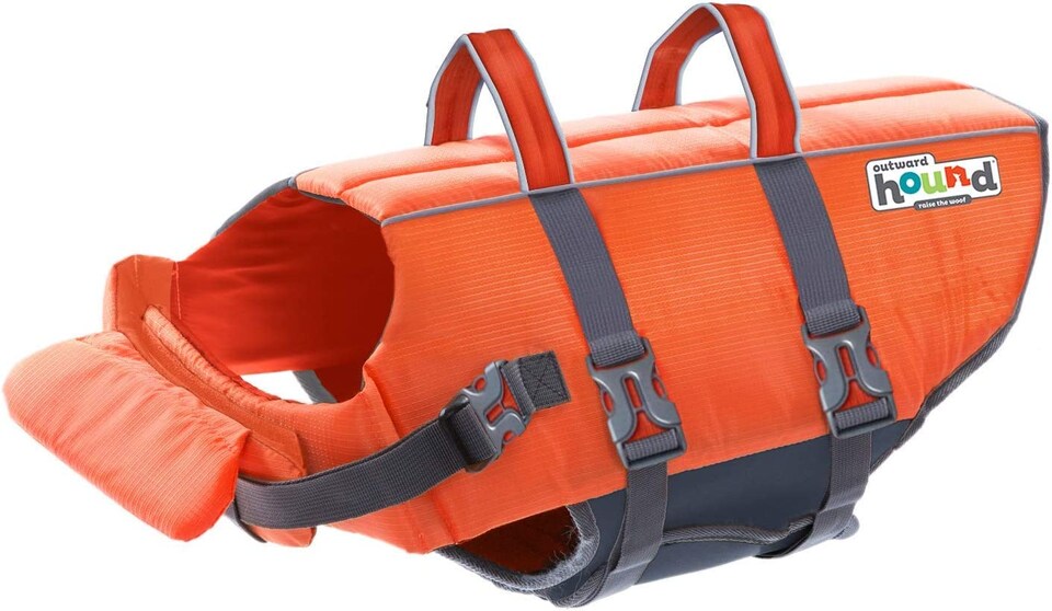 image 1 of Outward Hound Granby Splash Dog Life Jacket – High Visibility Reflective Float Coat with Easy Grab Handles, Adjustable Pet Swimming Buoyancy Harness