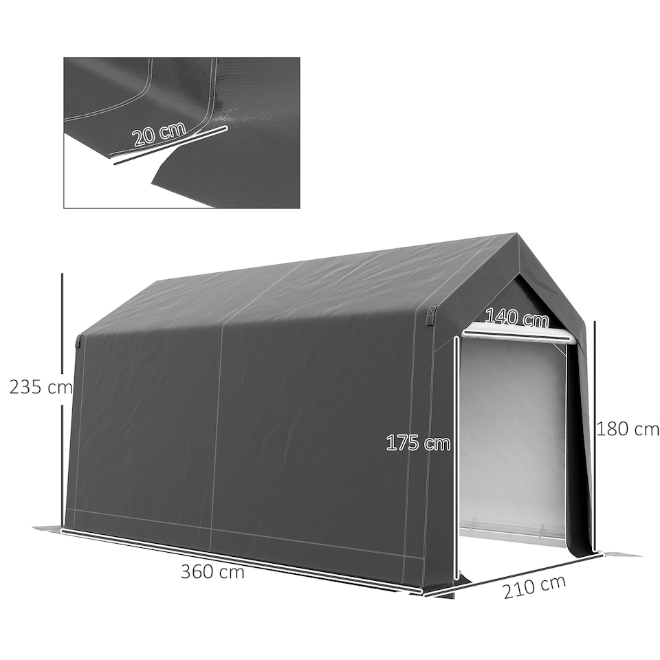 image 1 of Outsunny 2.1x3.6m Portable Shed, Waterproof Heavy Duty, Grey | Grey | 210W x 360D x 235Hcm | 1