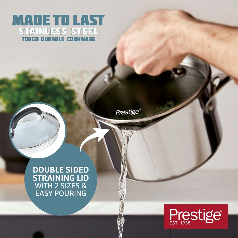 image 1 of Prestige Made to Last Saucepan with Double Sided Straining Lids - 18 cm / 1.9 L