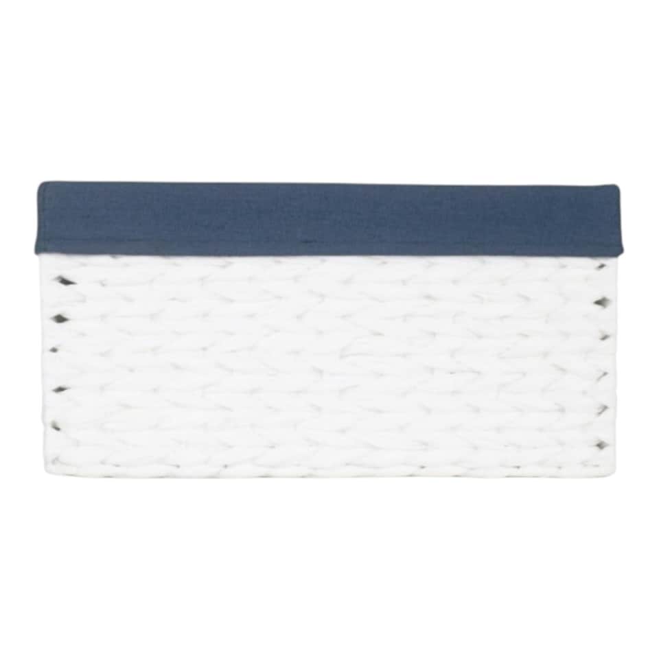 image 1 of Large Paper Rope Rectangular Storage Basket with Navy Blue Cotton Lining | Blue | Blue | L