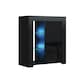 image 1 of Sideboard 75cm Black Gloss Door Black Matt Body Glass Shelves Free LED | Black