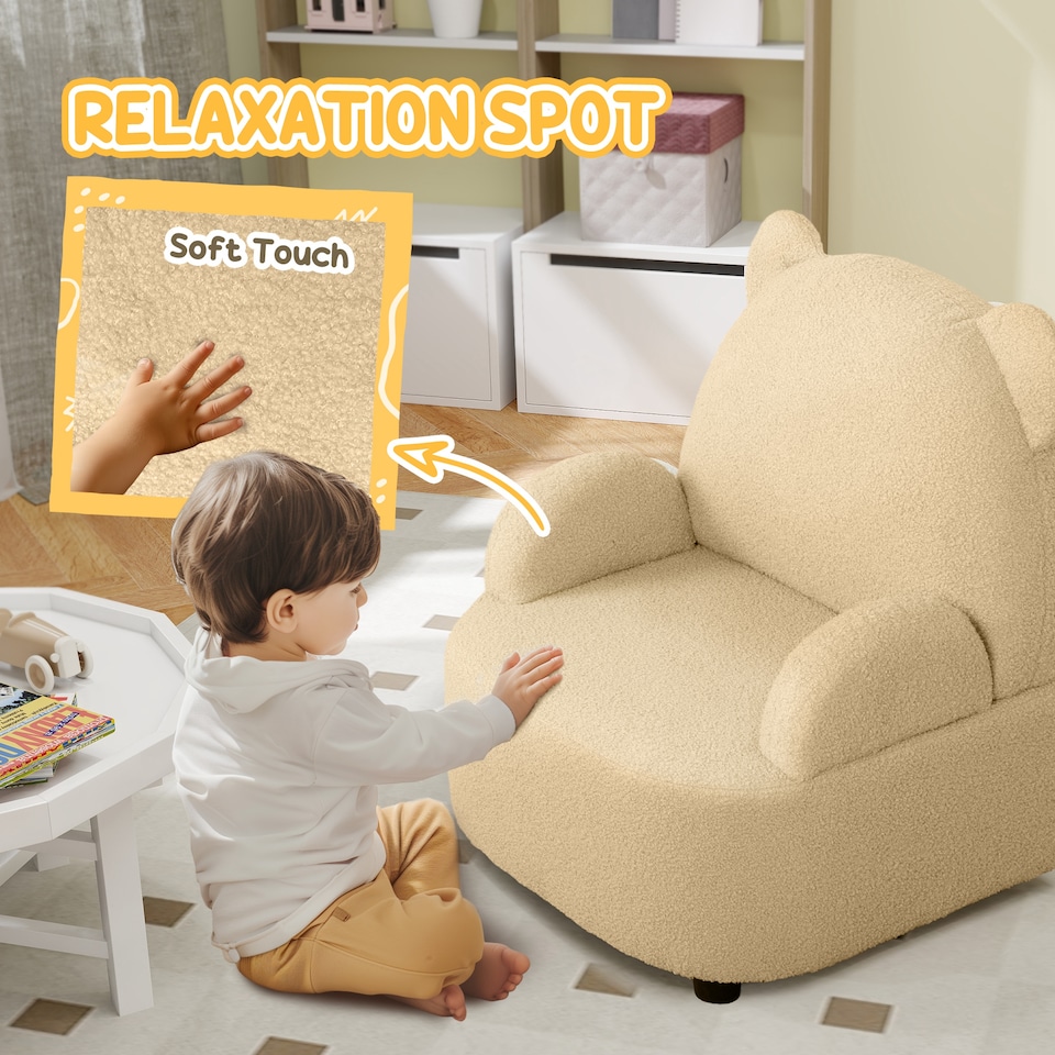 image 1 of AIYAPLAY Kids Armchair, Bear Shaped Toddler Chair for Bedroom | Yellow | One Size