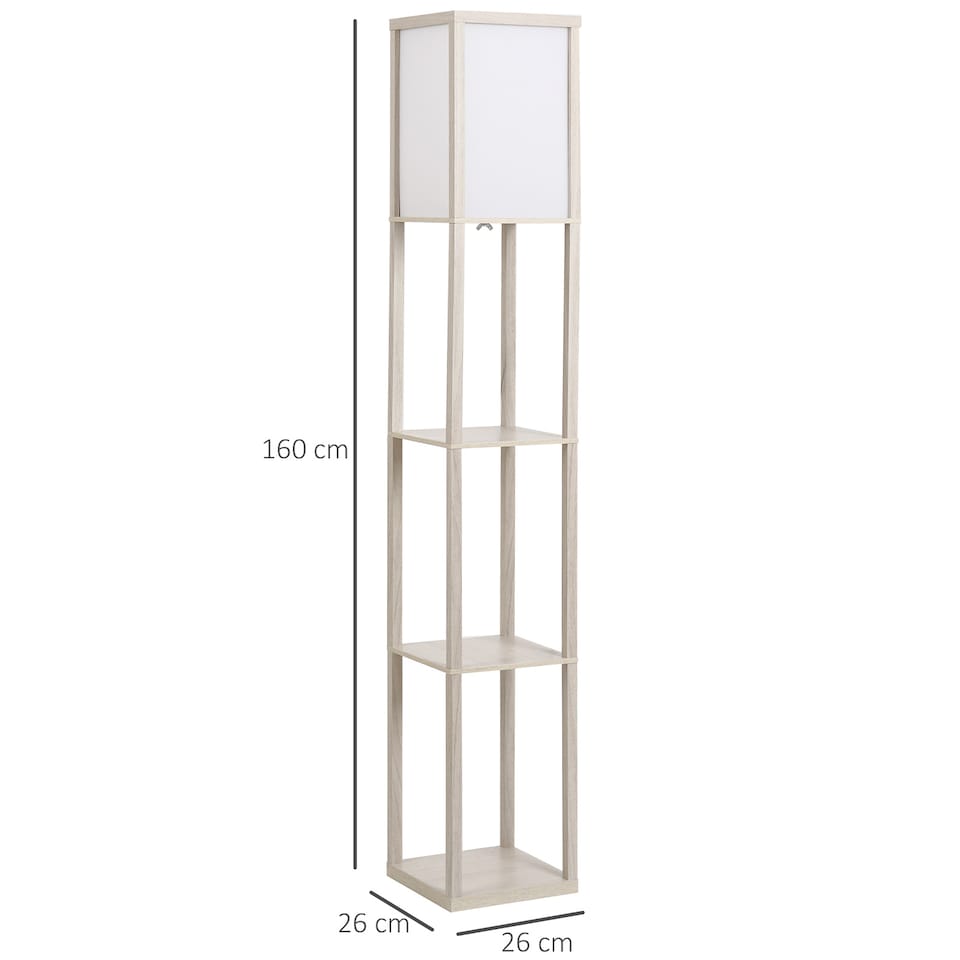image 1 of HOMCOM 3Tier Floor Lamp, Floor Light with Storage Shelf, Reading Standing Lamp with Acrylic Shade for Living Room, Bedroom, Kitchen, Dining Room, Office, Dorm, 160cm, Oak