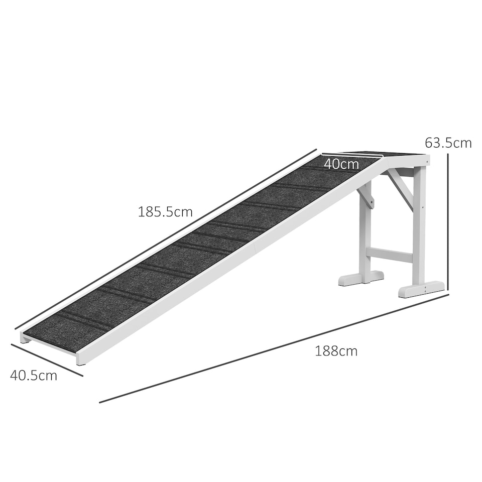 image 1 of PawHut Dog Ramp for Bed, Pet Ramp for Dogs with Non-Slip Carpet and Top Platform, White & Grey