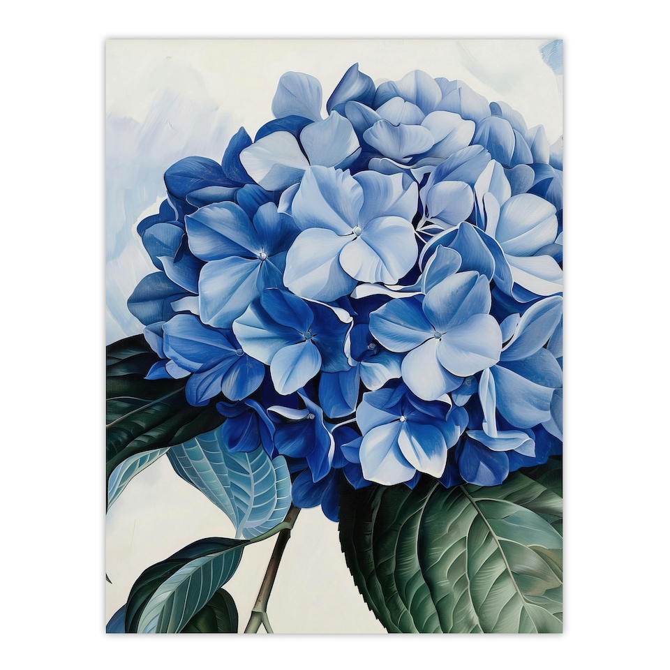 image 1 of Hydrangea Modernist Floral Calm Living Room Black Framed Wall Art Print A4