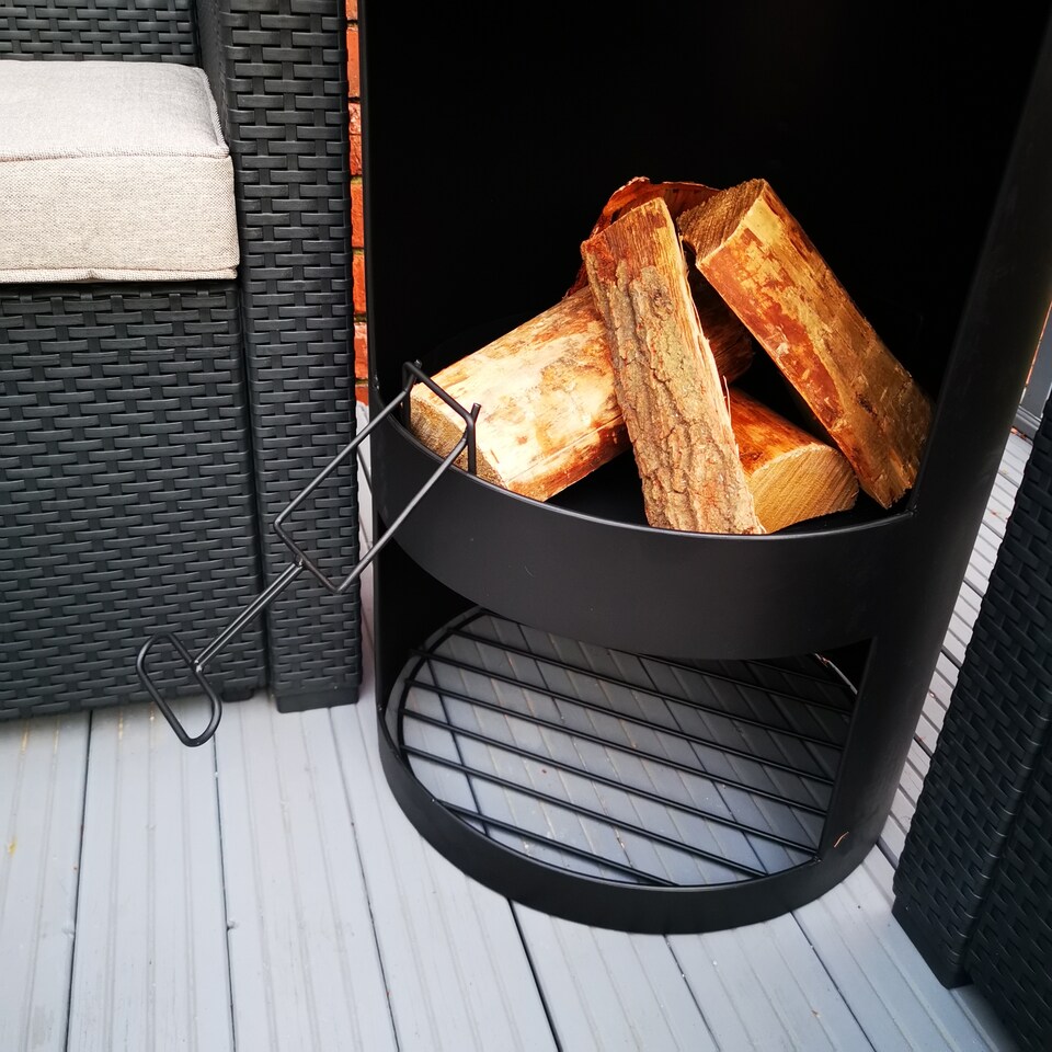 image 1 of 1.4m Tall Outdoor Garden Patio Chiminea Log Burner Fire Pit with Log Store & Cover