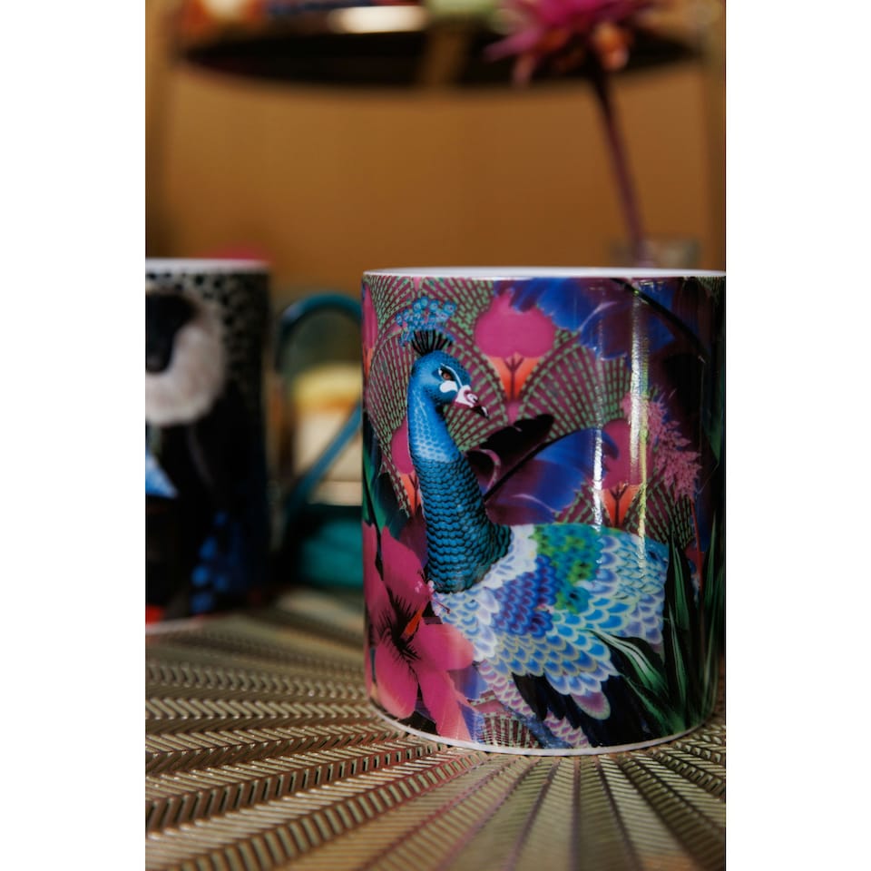 image 1 of Mikasa x Sarah Arnett Porcelain Mug, 350ml, Peacock Print Green