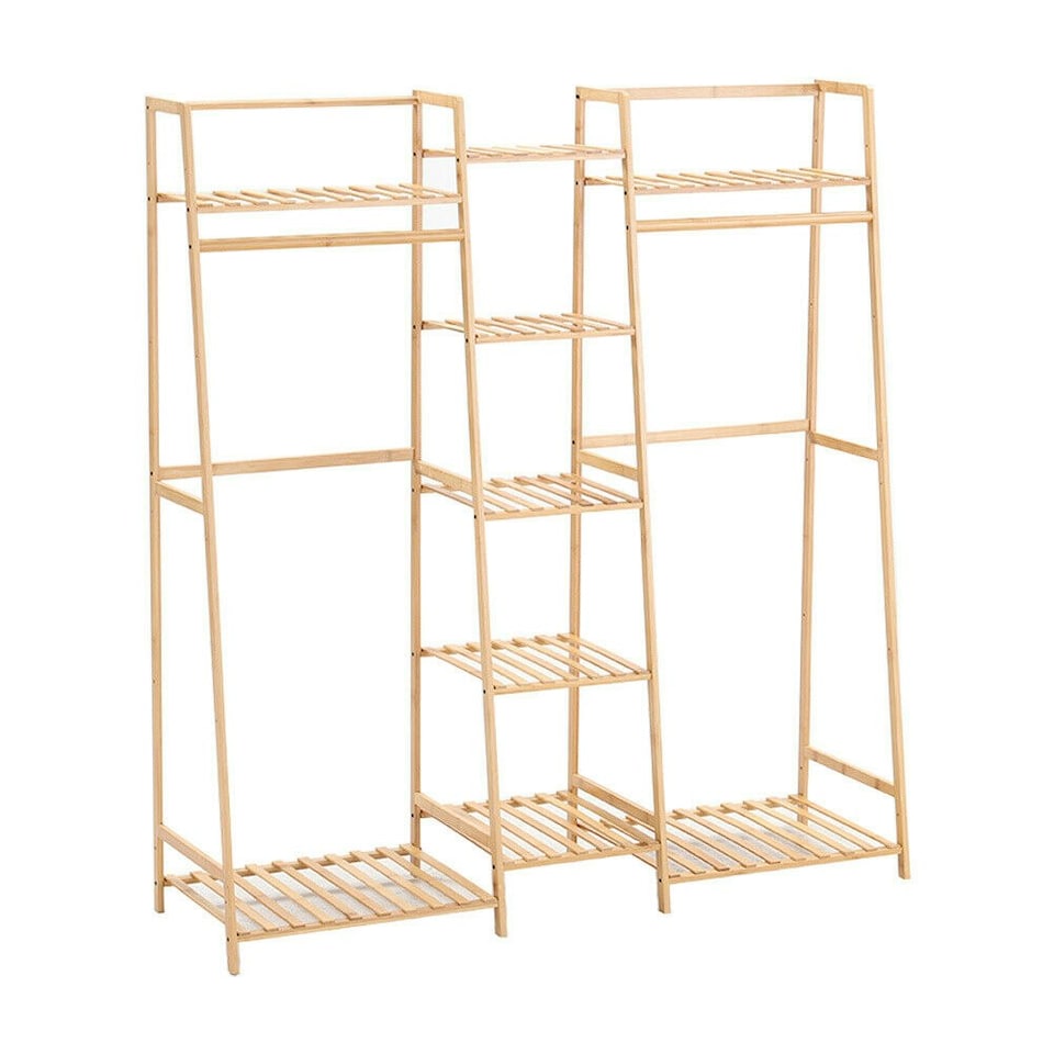 image 1 of Large Wooden Clothes Rack With Storage Shoe Cabinet Brown Brown | One Size