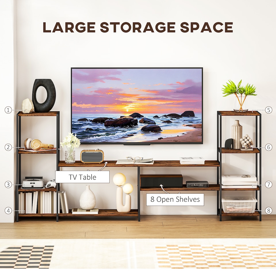 image 1 of HOMCOM TV Unit for TVs up to 60 Inches, Industrial TV Stand with Storage Shelves, Entertainment Centre for Living Room, Bedroom | Brown | 1