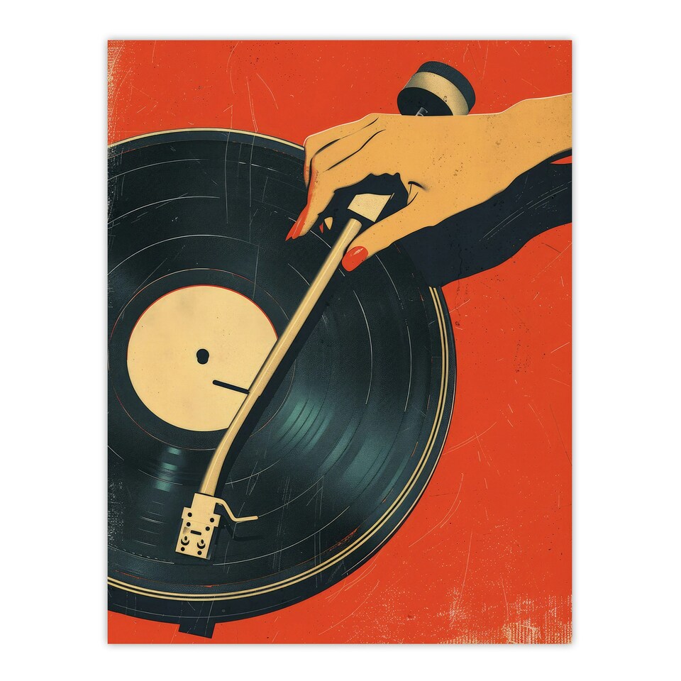image 1 of Vintage Retro Vinyl Record Player DJ Red Black Black Framed Wall Art Print A4