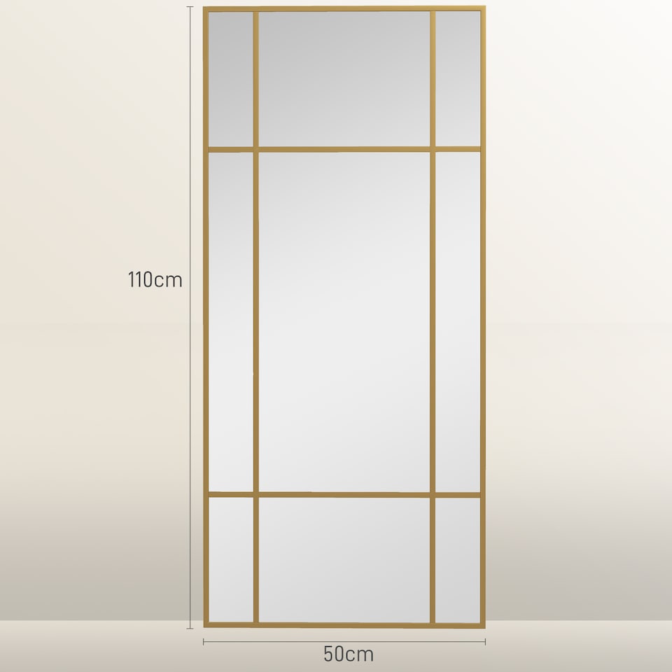 image 1 of HOMCOM Rectangle Wall Mirror, 110  50cm Window Style Vanity Mirror with Metal Frame, Vertical or Horizontal Hanging for Living Room, Bedroom, Entryway, Gold Tone