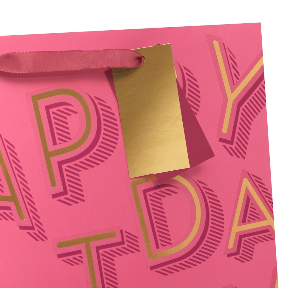 image 1 of Pink Happy Birthday Text Large Gift Bag - Pack of 3