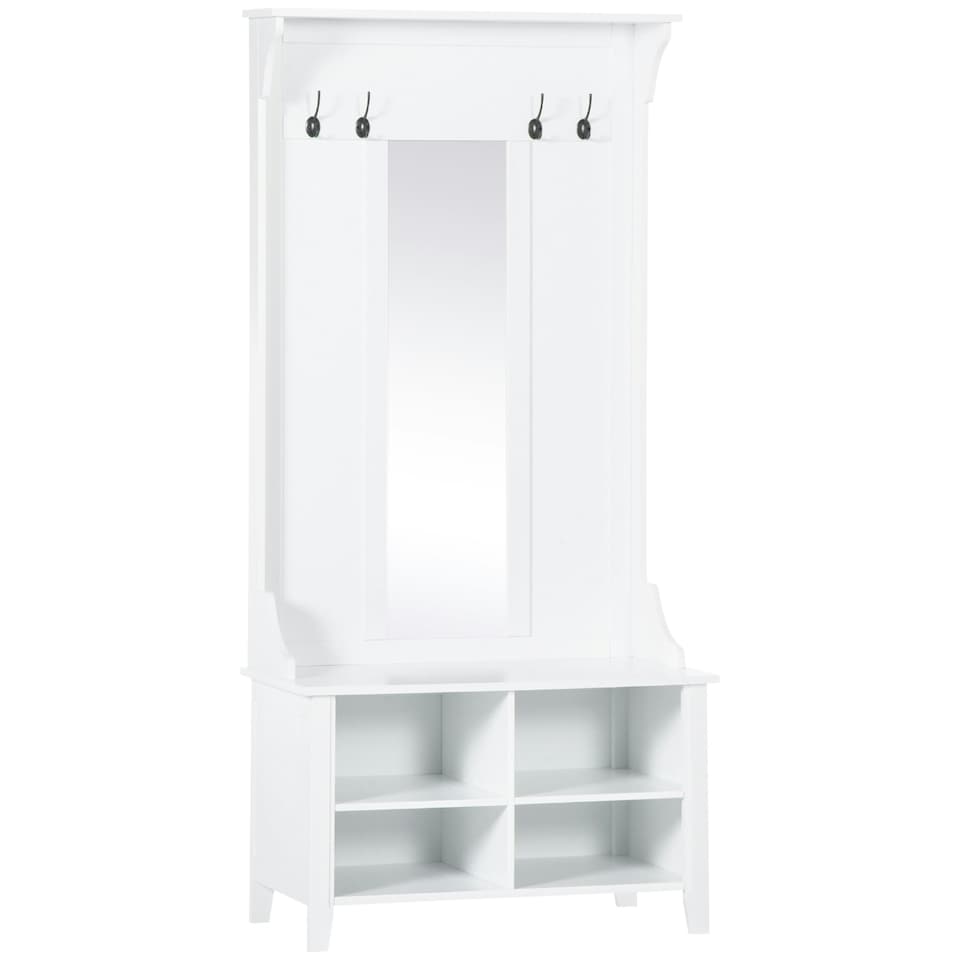 image 1 of HOMCOM Hallway Furniture Set Shoe Bench Storage Mirror Cabinet Hooks