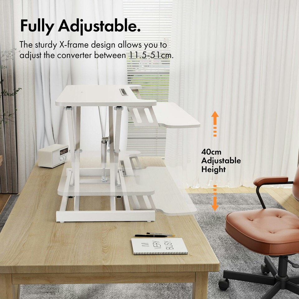 image 1 of VonHaus Height Adjustable White Standing Desk Converter, 80cm Length White