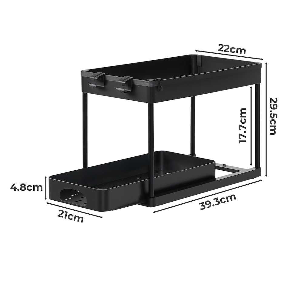 image 1 of Toque Under Sink Storage Kitchen Sliding Drawer Pull Out Organiser 2 Pack Black