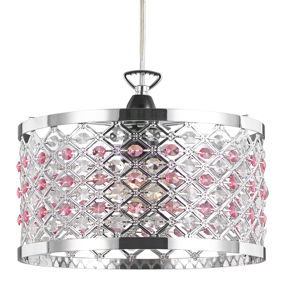 image 1 of Modern Sparkly Ceiling Pendant Light Shade with Clear and Pink Beads | Pink