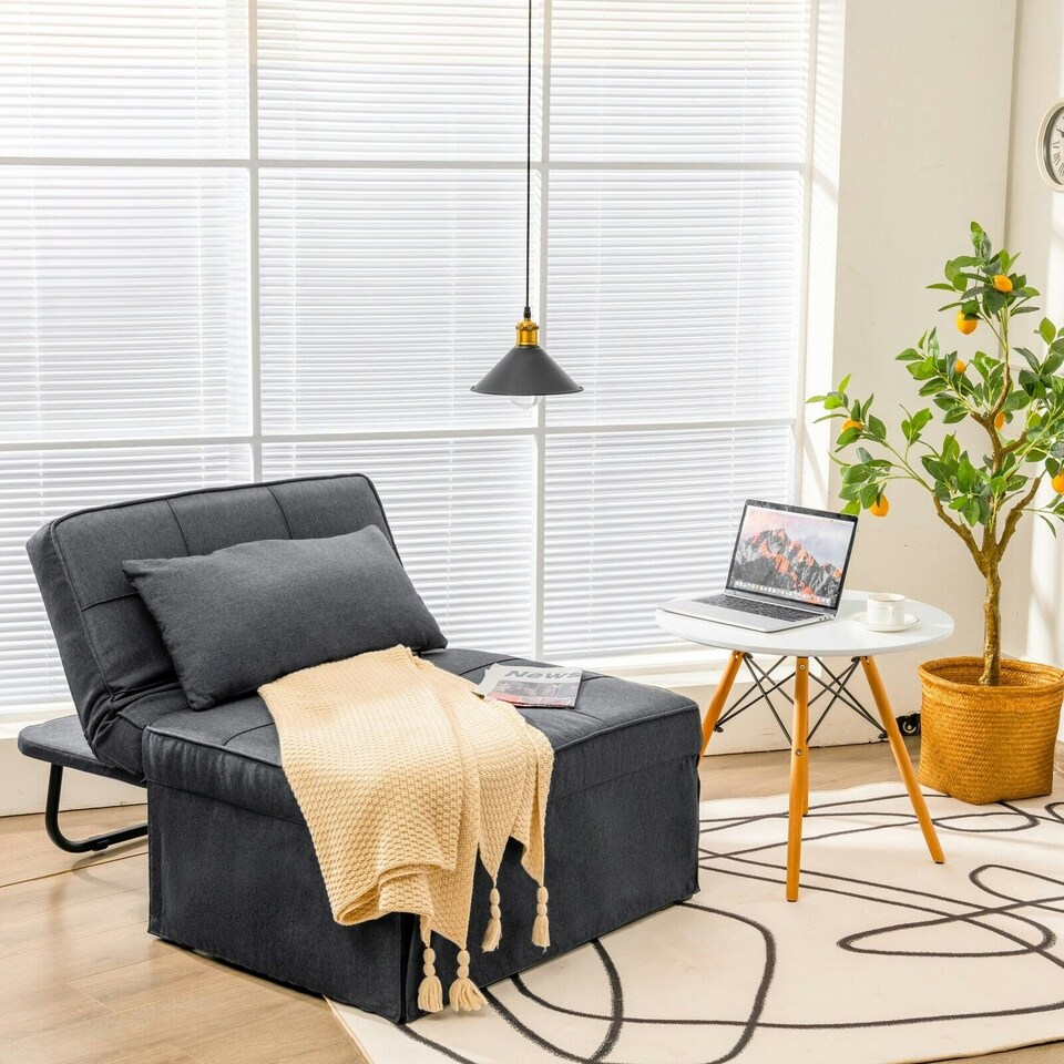 image 1 of COSTWAY 4-in-1 Convertible Sofa Bed Folding Couch Lounger Grey