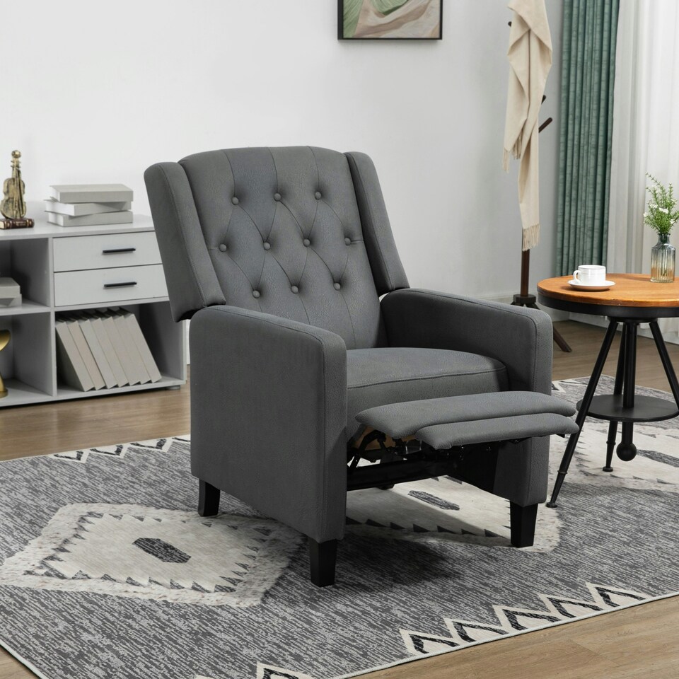image 1 of HOMCOM Button Tufted Microfibre Cloth Recliner Armchair for Living Room, Grey