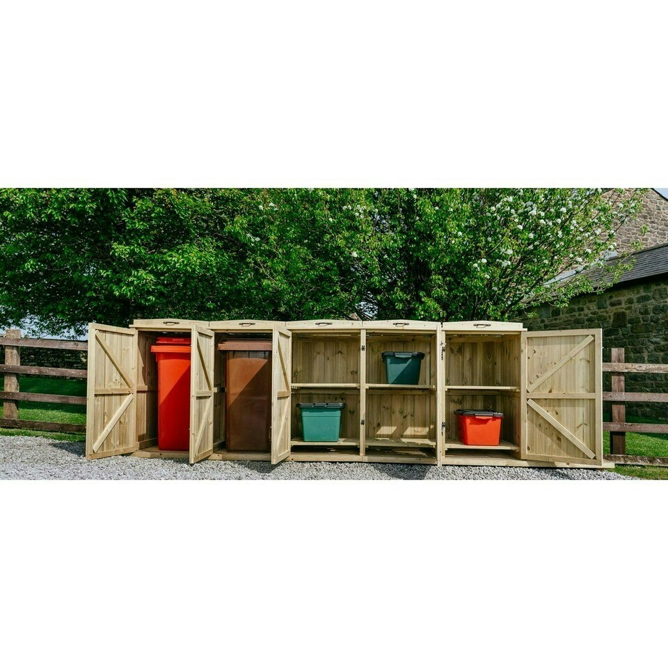 image 1 of Chatburn 2 Wheelie Bin/6 Recycle Box Store - L80.4 x W319.5 x H120 cm - Fits 2x 180L or 2x 240L Wheelie Bins & 6x Recycle Boxes Brown
