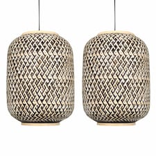 First Choice Lighting Set of 2 Tonia Mixed Bamboo Weaved Pendant Lightshades Brown