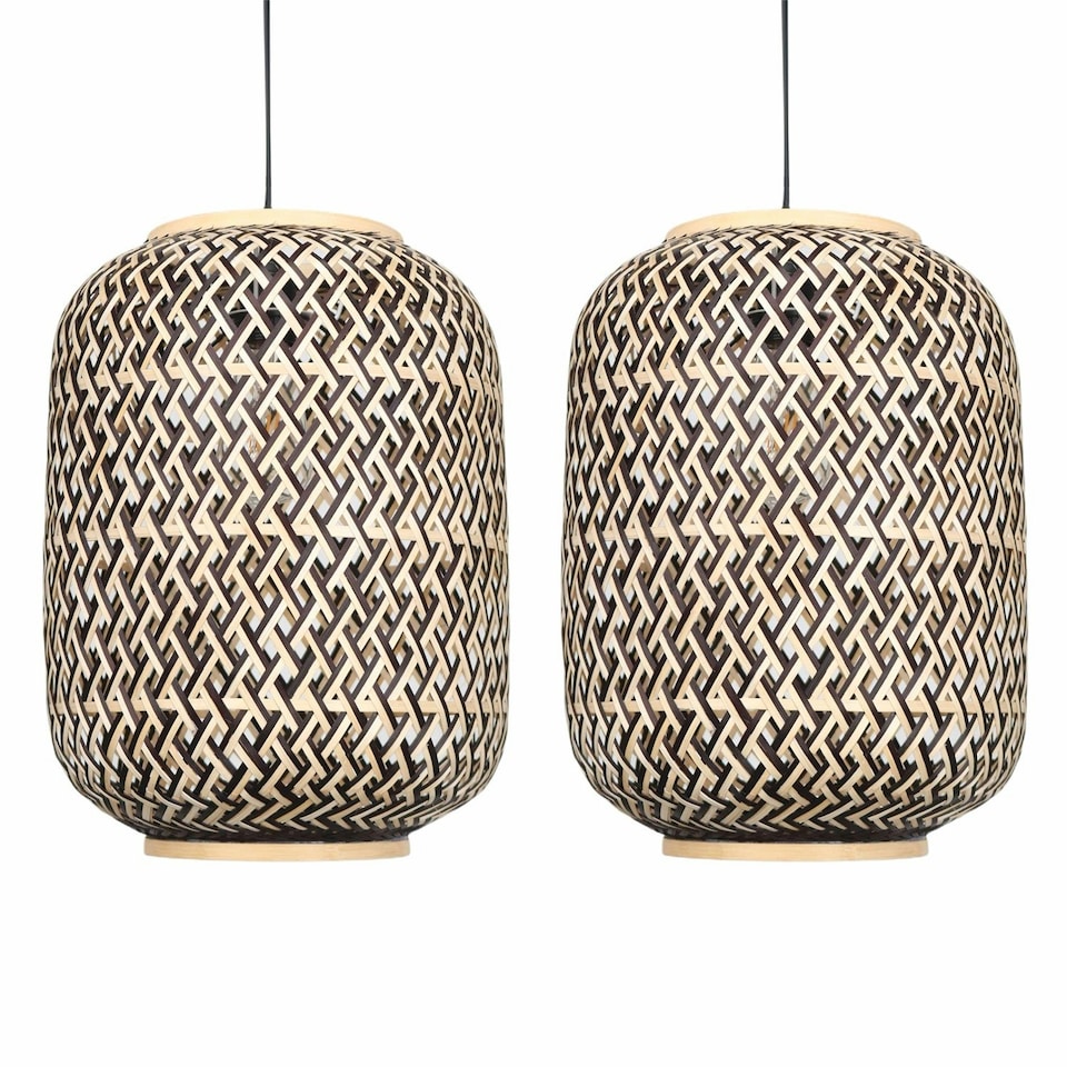 image 1 of First Choice Lighting Set of 2 Tonia Mixed Bamboo Weaved Pendant Lightshades Brown