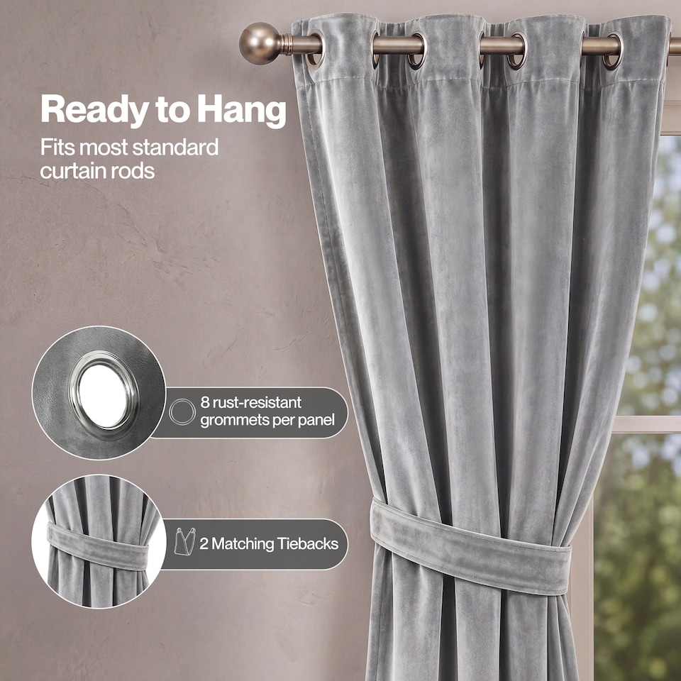 image 1 of Marlow Velvet Blackout Eyelet Curtains with Tie Backs for Home